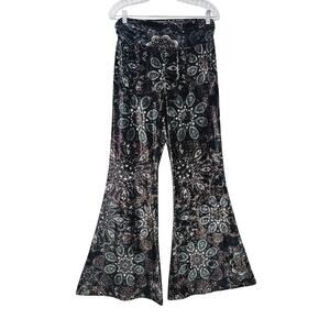 Earthbound Trading Velvet Pull-On Flare Pants Size L Paisley Y2K Boho Hippie